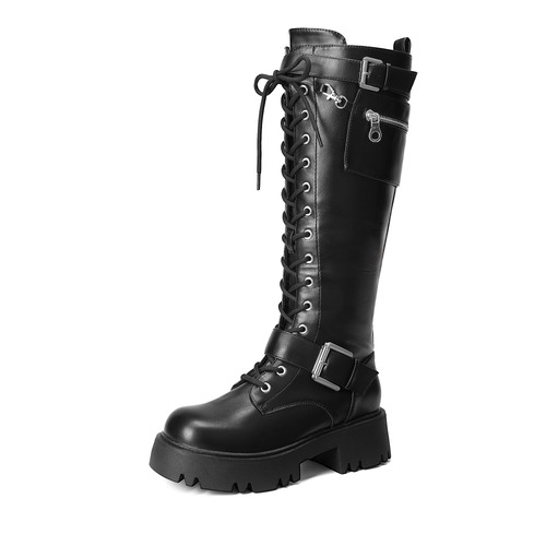 Women combat knee high boots - high,