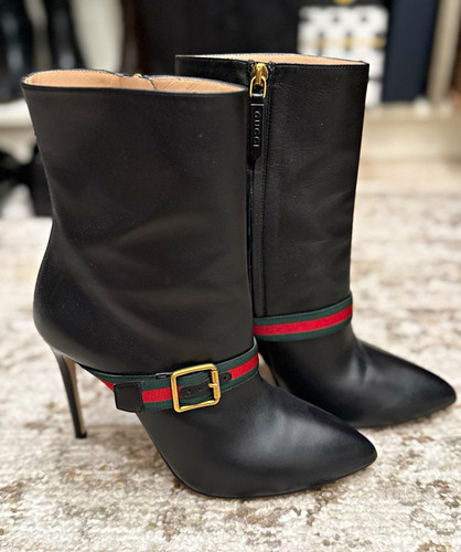 Gucci black leather web - leather, stripe